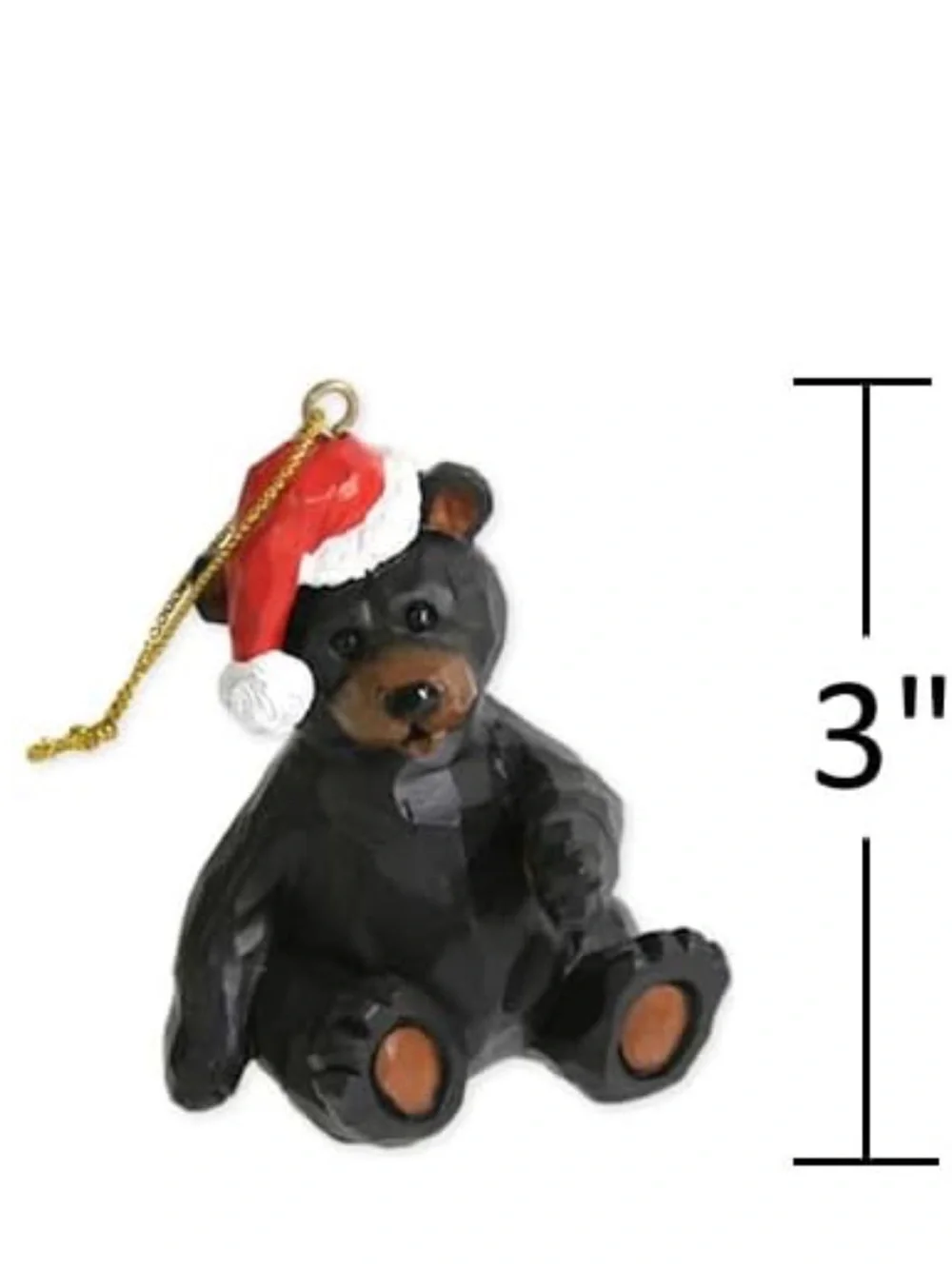 Festive Black Bear Christmas Tree Ornament Carved With Santa Hat Holiday 3” Tall